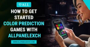 Beginner exploring color prediction games on Allpanelexch using a smartphone with a colorful game interface and easy-to-follow gameplay elements.